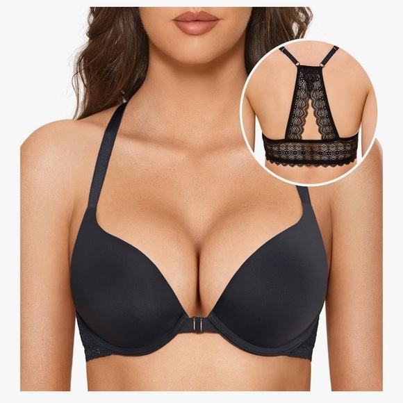 DOBREVA Women's Push Up Bra Racerback Front Closure Bra - Picture 10 of 12